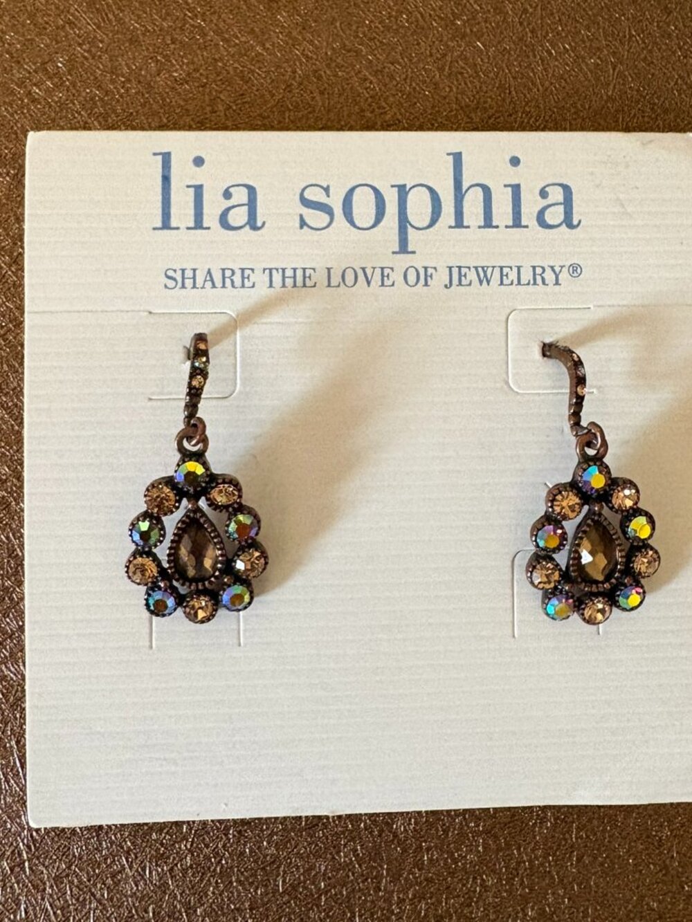 Lia Sophia Retired Brown Rhinestone Earrings